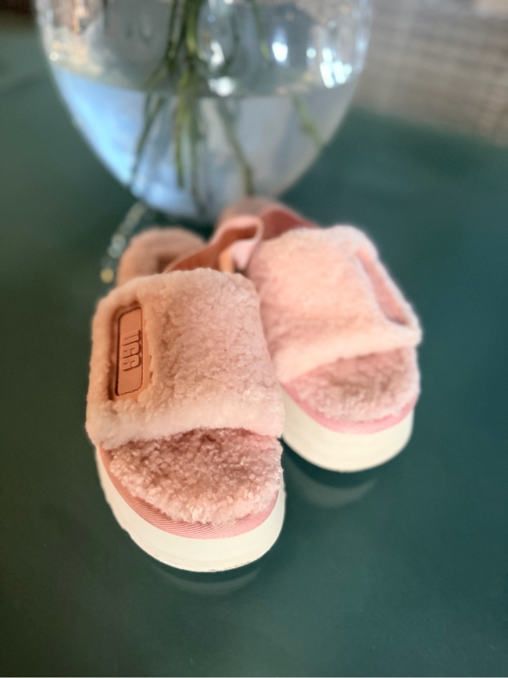 UGG Disco Fur Pink Platform Slide Sandals - Women size 9 - Picture 3 of 11